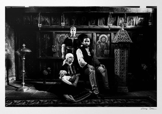 Black and White Photography Wall Art Greece | Costumes of Prespes at a local church W. Macedonia by George Tatakis