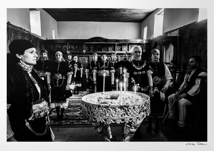 Black and White Photography Wall Art Greece | Costumes of Prespes at a local church W. Macedonia by George Tatakis