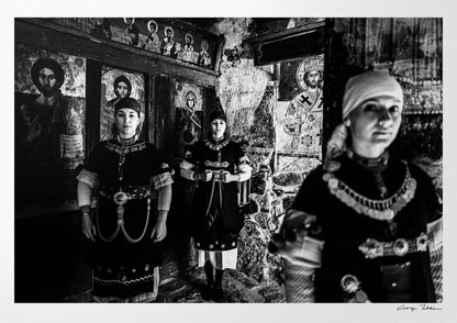Black and White Photography Wall Art Greece | Costumes of Prespes at a local church W. Macedonia by George Tatakis - whole photo
