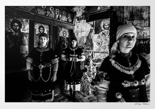 Black and White Photography Wall Art Greece | Costumes of Prespes at a local church W. Macedonia by George Tatakis - whole photo