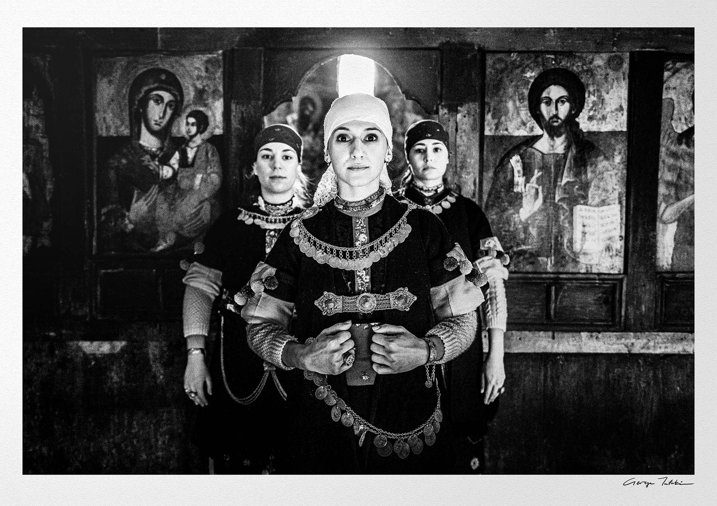 Black and White Photography Wall Art Greece | Costumes of Prespes at a local church W. Macedonia by George Tatakis