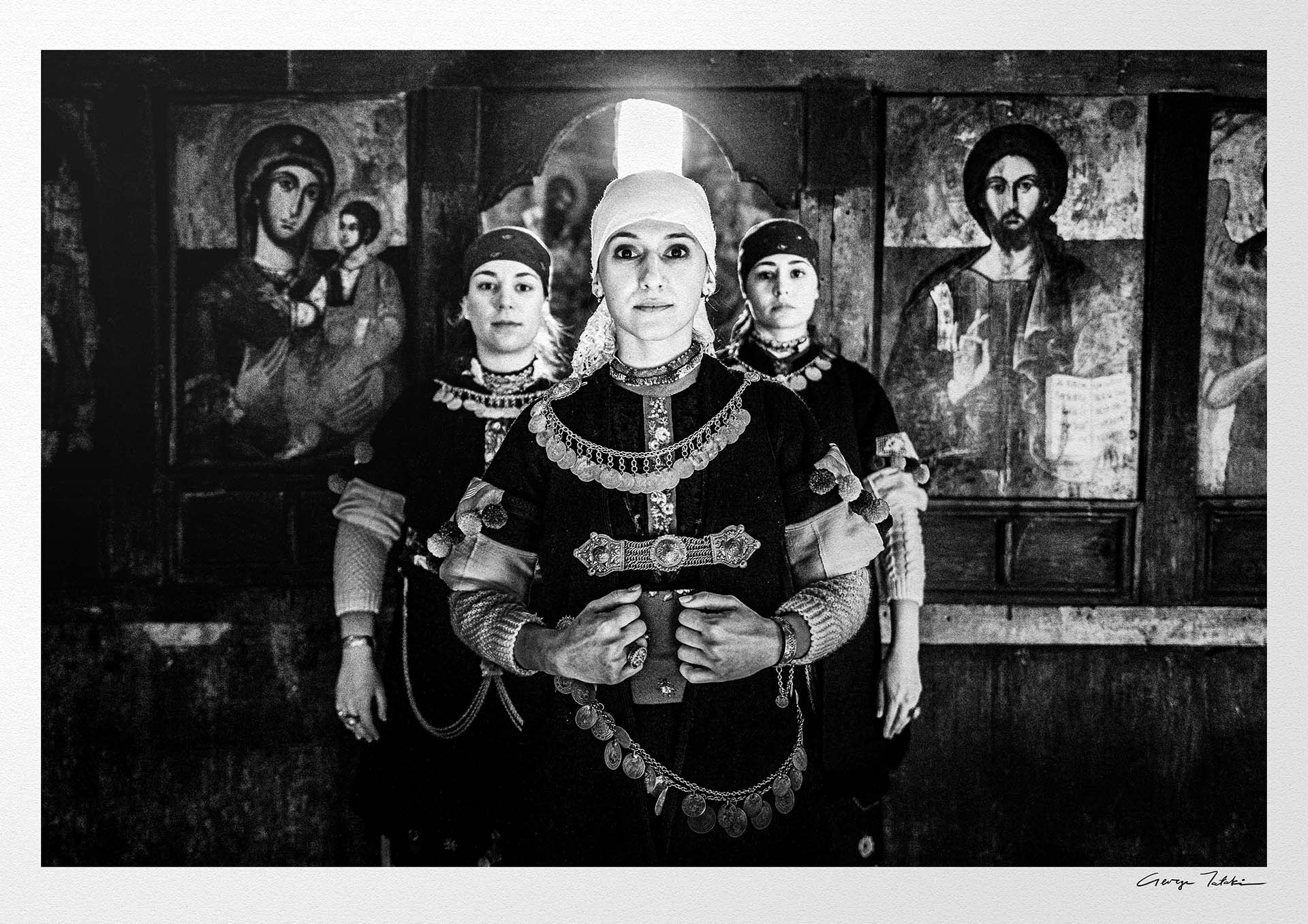 Black and White Photography Wall Art Greece | Costumes of Prespes at a local church W. Macedonia by George Tatakis