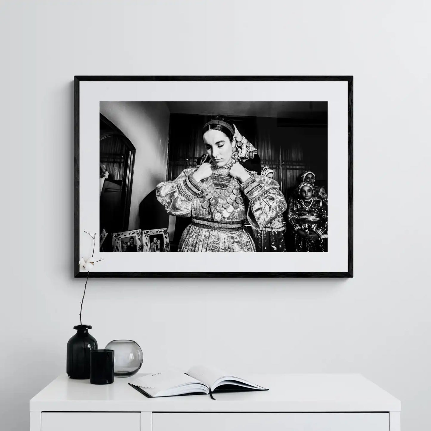 Black and White Photography Wall Art Greece | Bridal preparations in Diafani Olympos Karpathos by George Tatakis - single framed photo