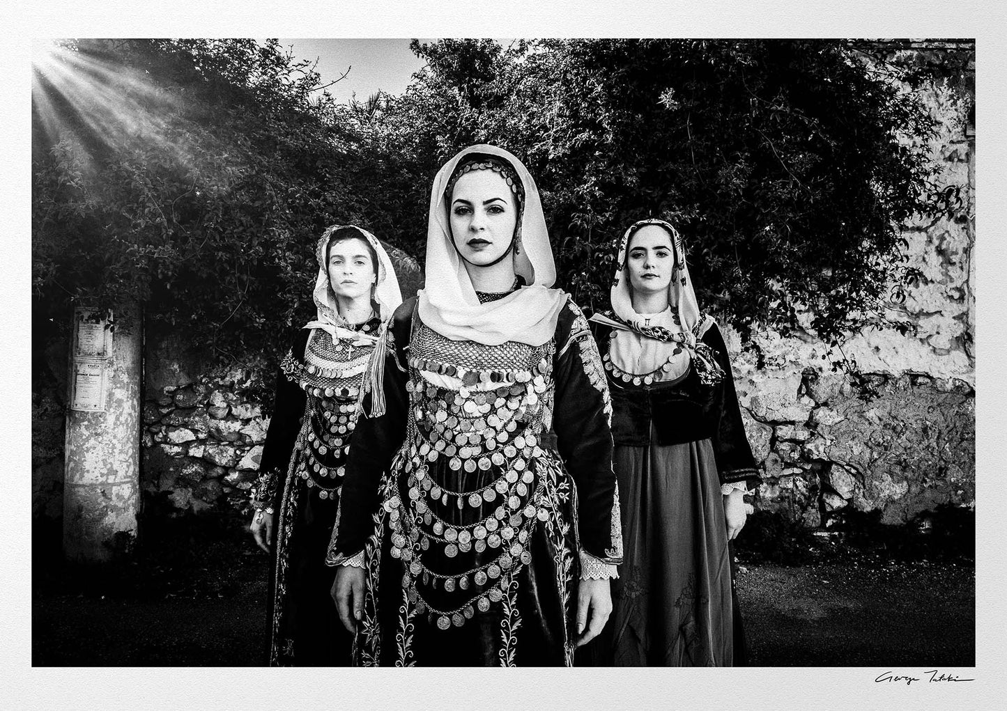 Black and White Photography Wall Art Greece | Three ladies in Salamina Saronic gulf Attica by George Tatakis