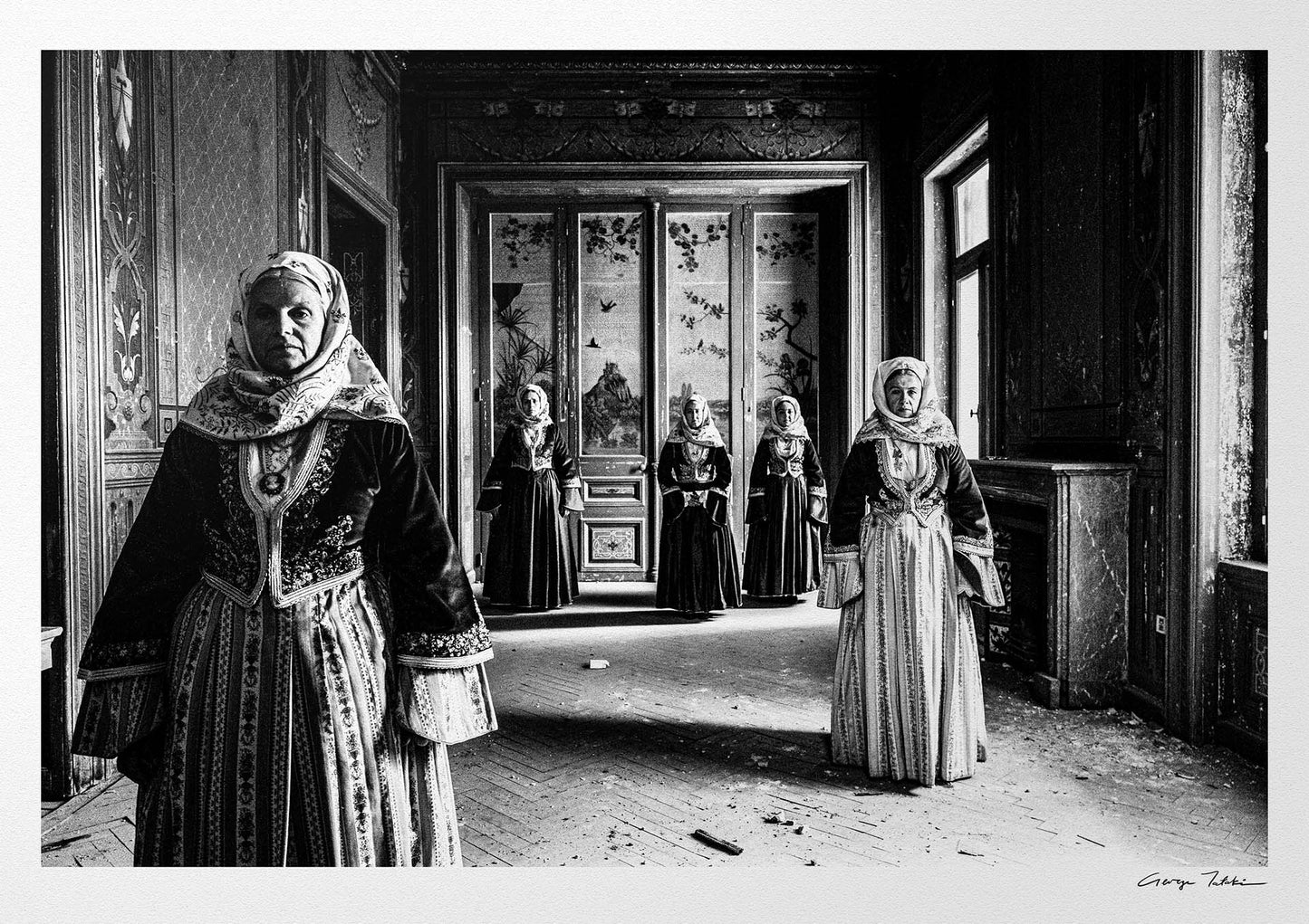 Black and White Photography Wall Art Greece | Bouboulina dresses in Spetses island Anargyros’ mansion Saronic gulf by George Tatakis