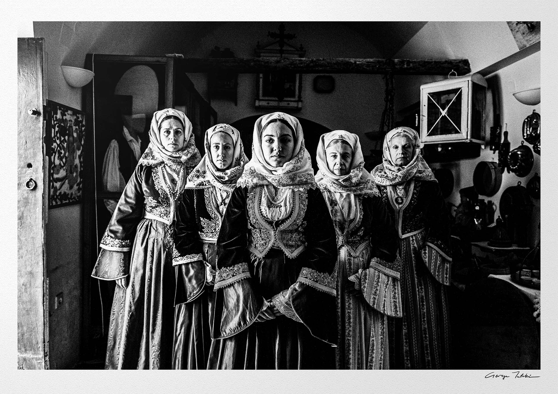Black and White Photography Wall Art Greece | Bouboulina dresses in Spetses island Saronic gulf by George Tatakis