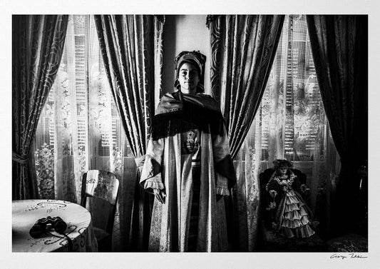 Black and White Photography Wall Art Greece | Bridal costume of Symi island inside a traditional house Dodecanese Greece by George Tatakis