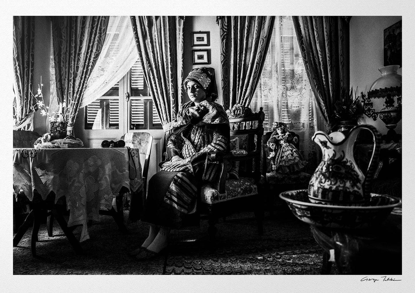 Black and White Photography Wall Art Greece | Costume of Symi island inside a traditional house Dodecanese Greece by George Tatakis