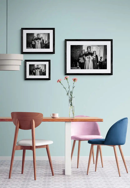 Black and White Photography Wall Art Greece | Three ladies in the traditional costumes of Symi island inside a house Dodecanese Greece by George Tatakis - framing options