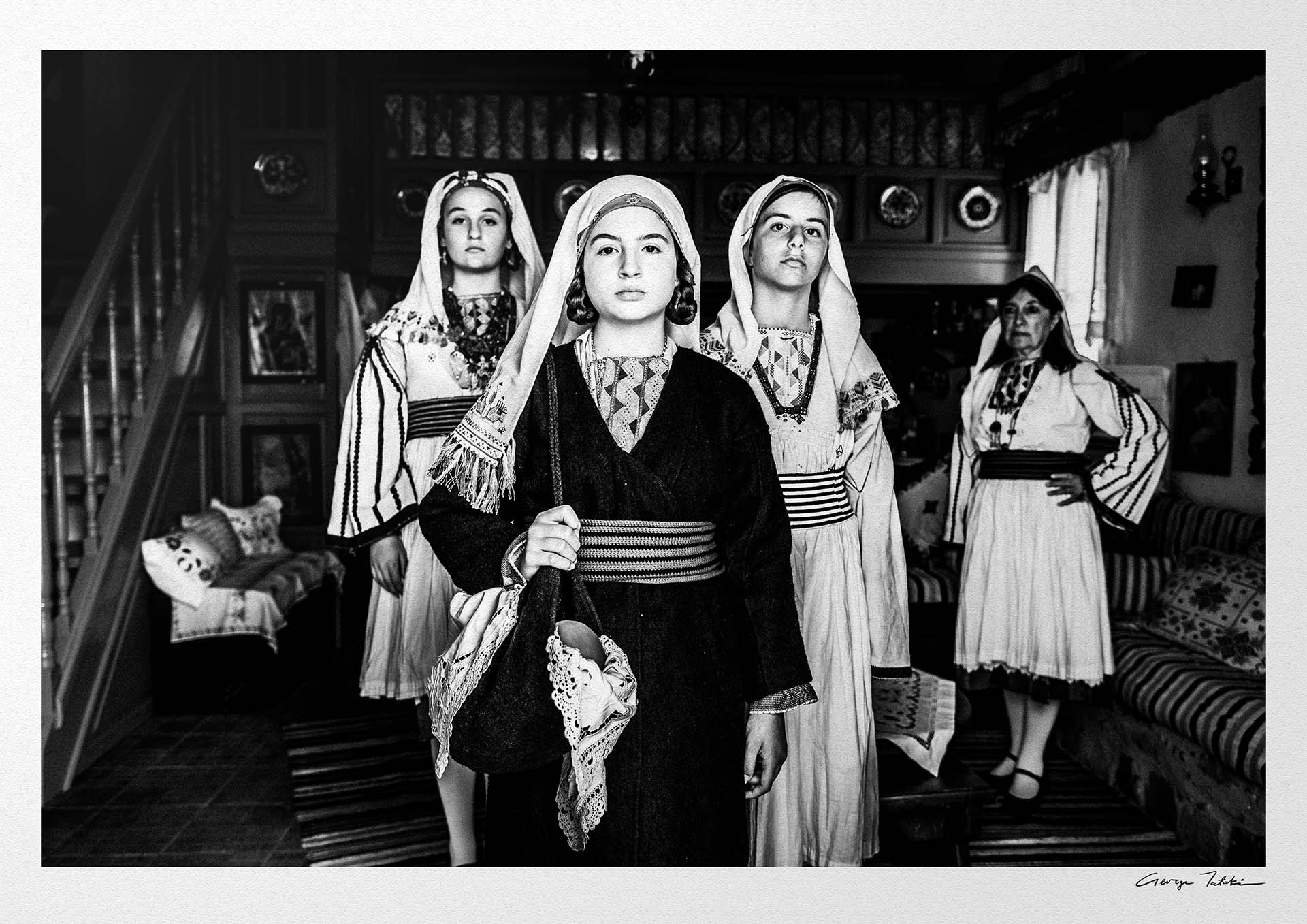 Black and White Photography Wall Art Greece | Costumes of Tilos island inside a traditional home Dodecanese Greece by George Tatakis
