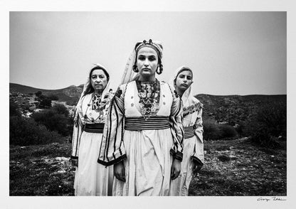 Black and White Photography Wall Art Greece | Costumes of Tilos island on a cliff Dodecanese Greece by George Tatakis