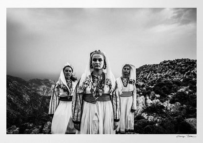 Black and White Photography Wall Art Greece | Costumes of Tilos island at a cliff Dodecanese Greece by George Tatakis