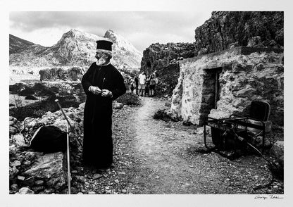 Black and White Photography Wall Art Greece | Priest at the St. John celebration in Vrykounta Olympos Karpathos Dodecanese by George Tatakis