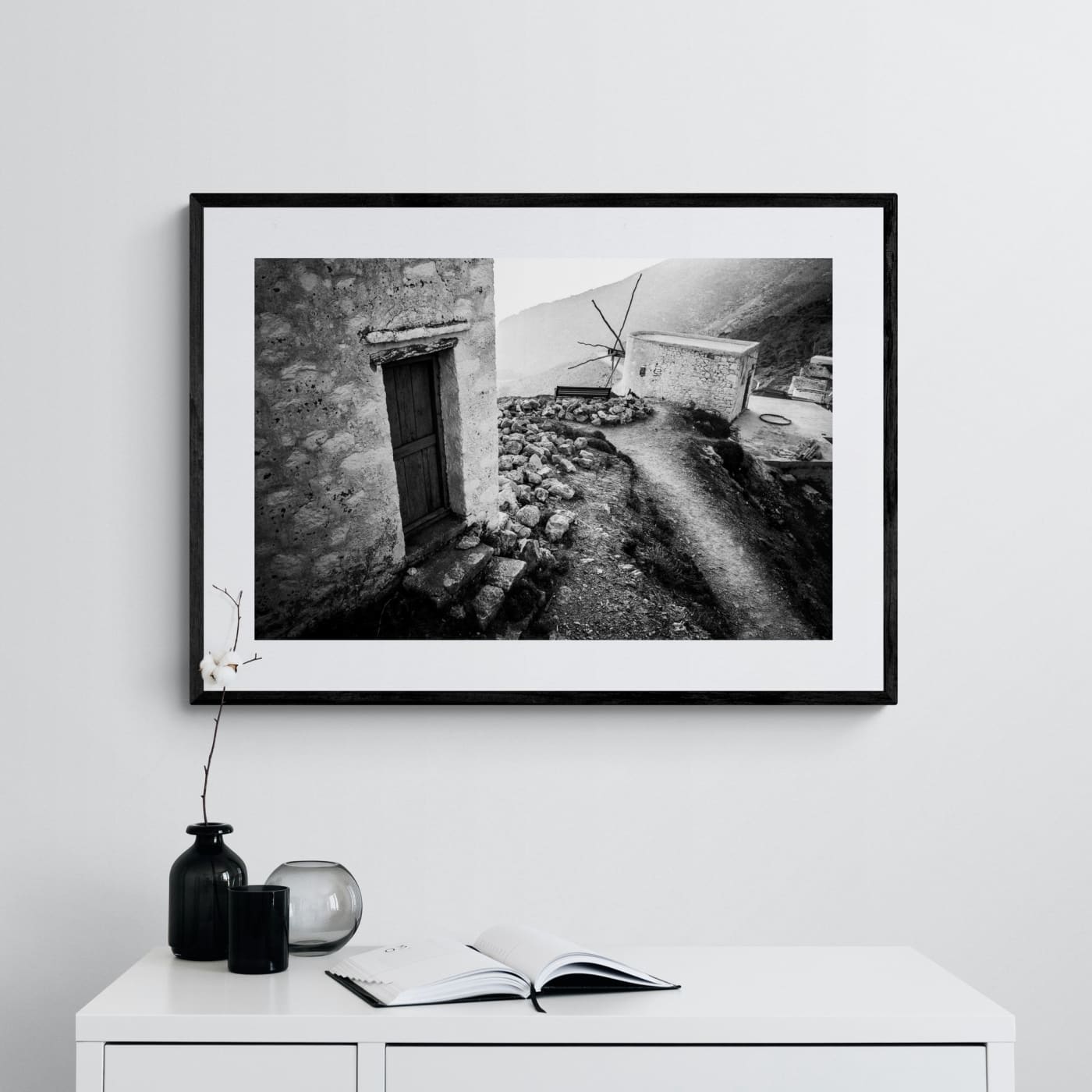 Black and White Photography Wall Art Greece | Mills in Olympos Karpathos Dodecanese by George Tatakis - single framed photo